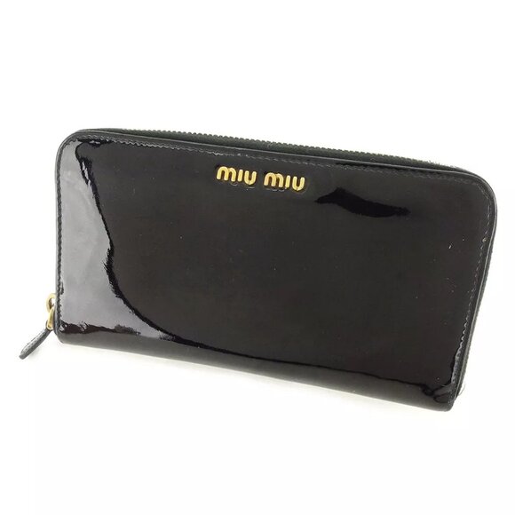 Miu Miu Purse logo Black Gold Ladies Authentic